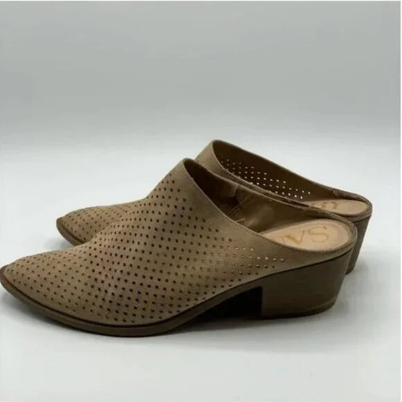 Sam & Libby Perforated Tan Suede Mules Size 8 - Picture 3 of 7